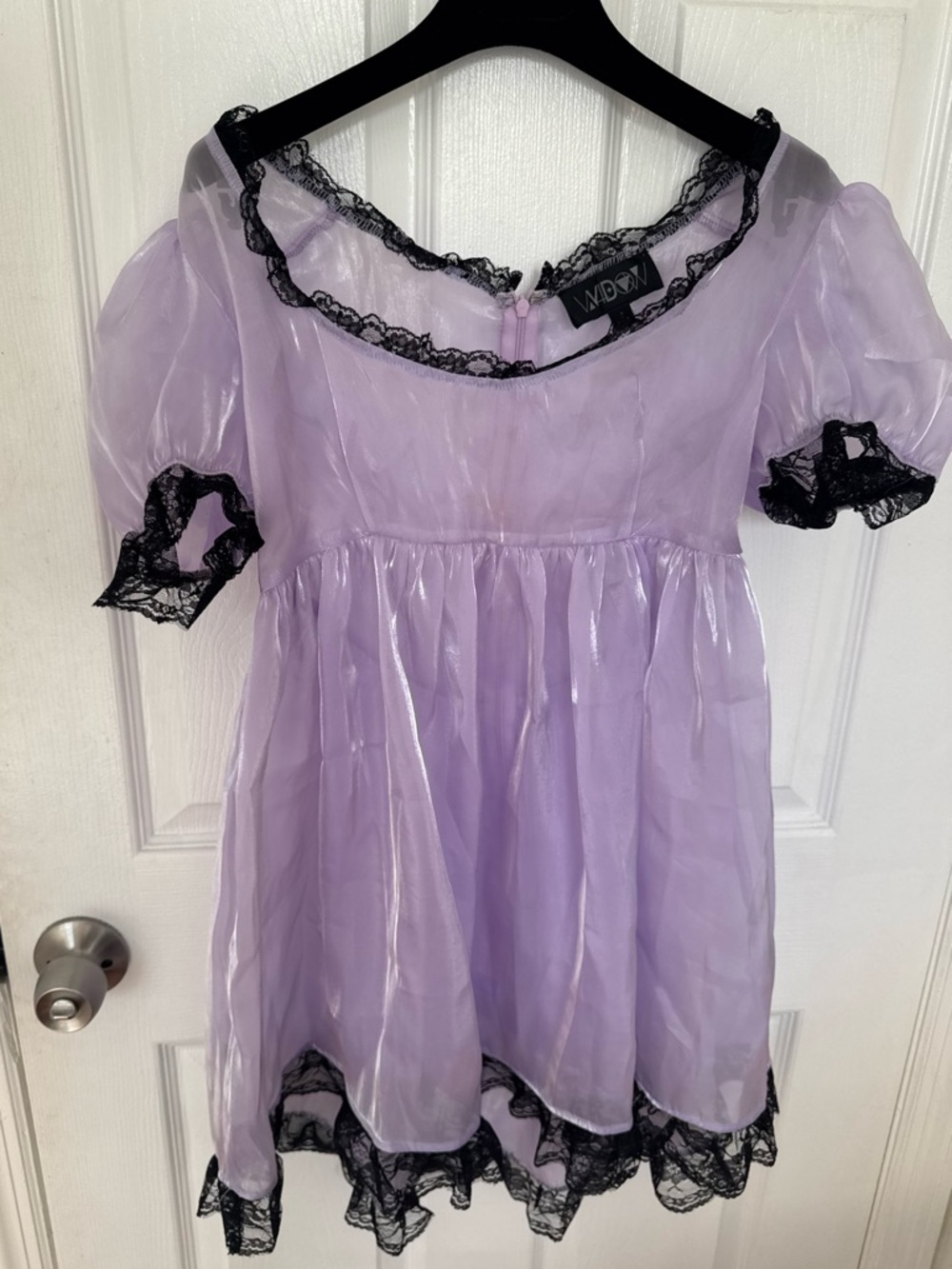 Sheer Lavender Dress with Black Lace Trim